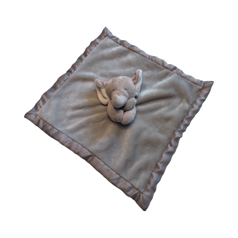 Carters Grey Elephant Plush Lovey Security Blanket Satin Trim 14"